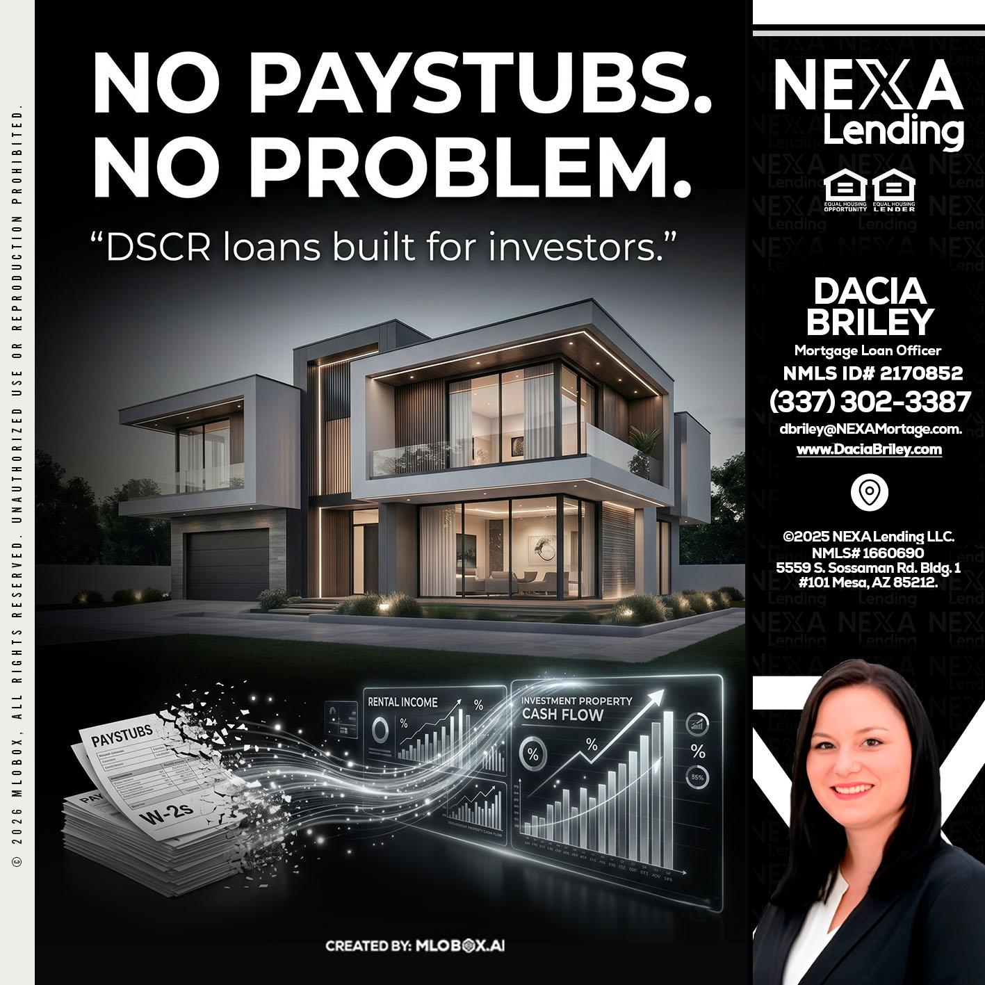 no paystub - Dacia Briley -Mortgage Loan Originator