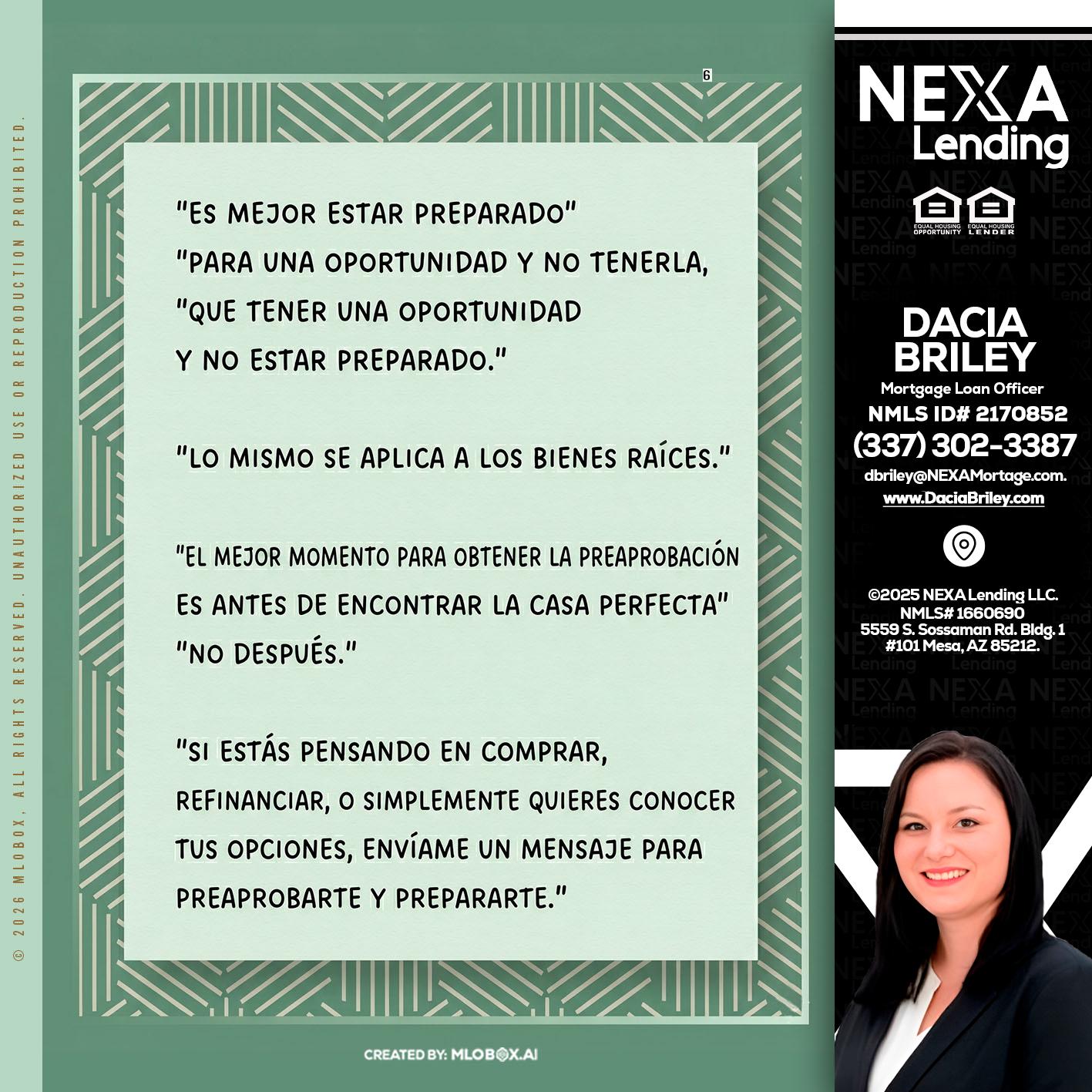 ES MEJOR ESTAR PREPARADO - Dacia Briley -Mortgage Loan Originator