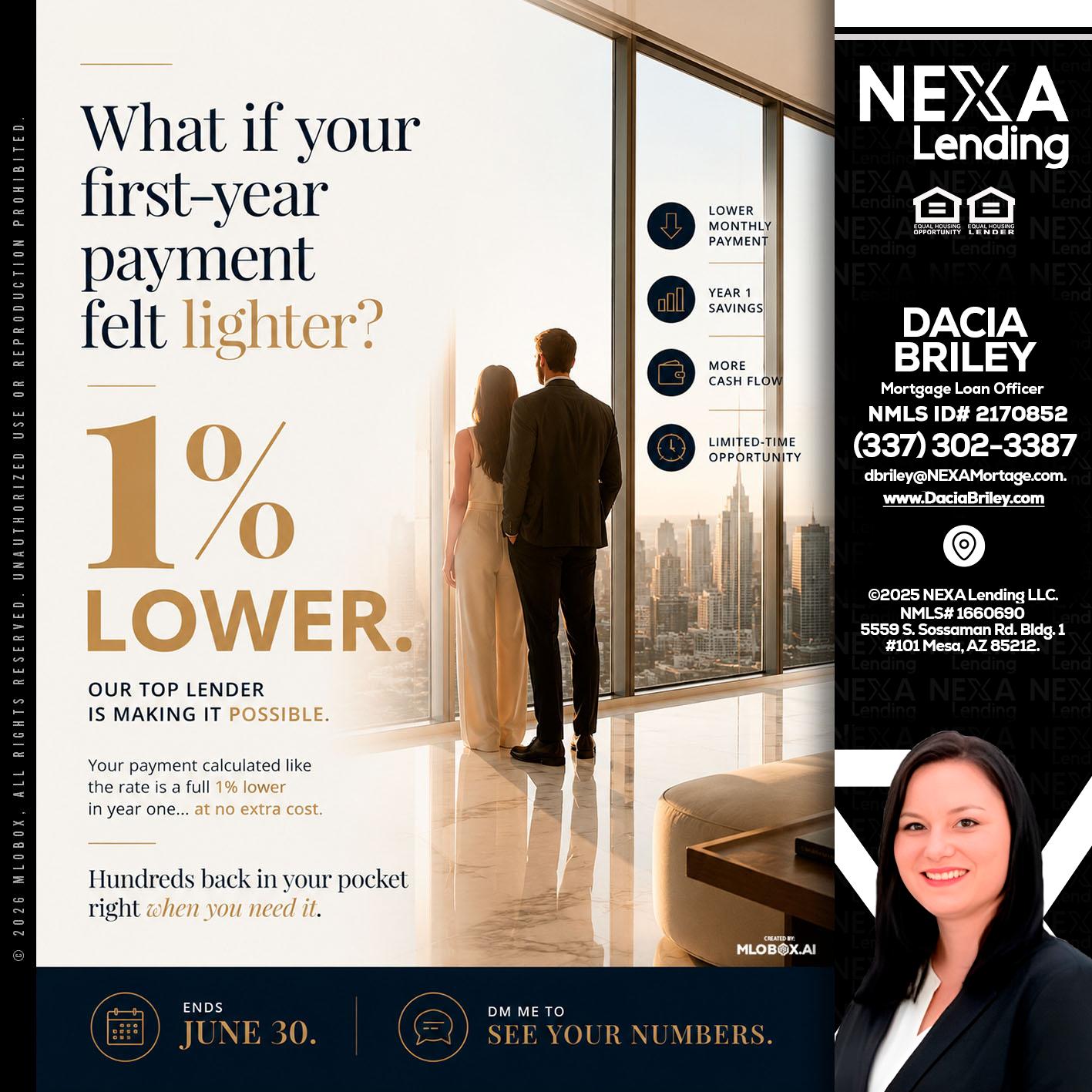 1% lower - Dacia Briley -Mortgage Loan Originator